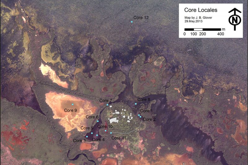 Map showing the location of the cores taken in 2011 around Vista Alegre.